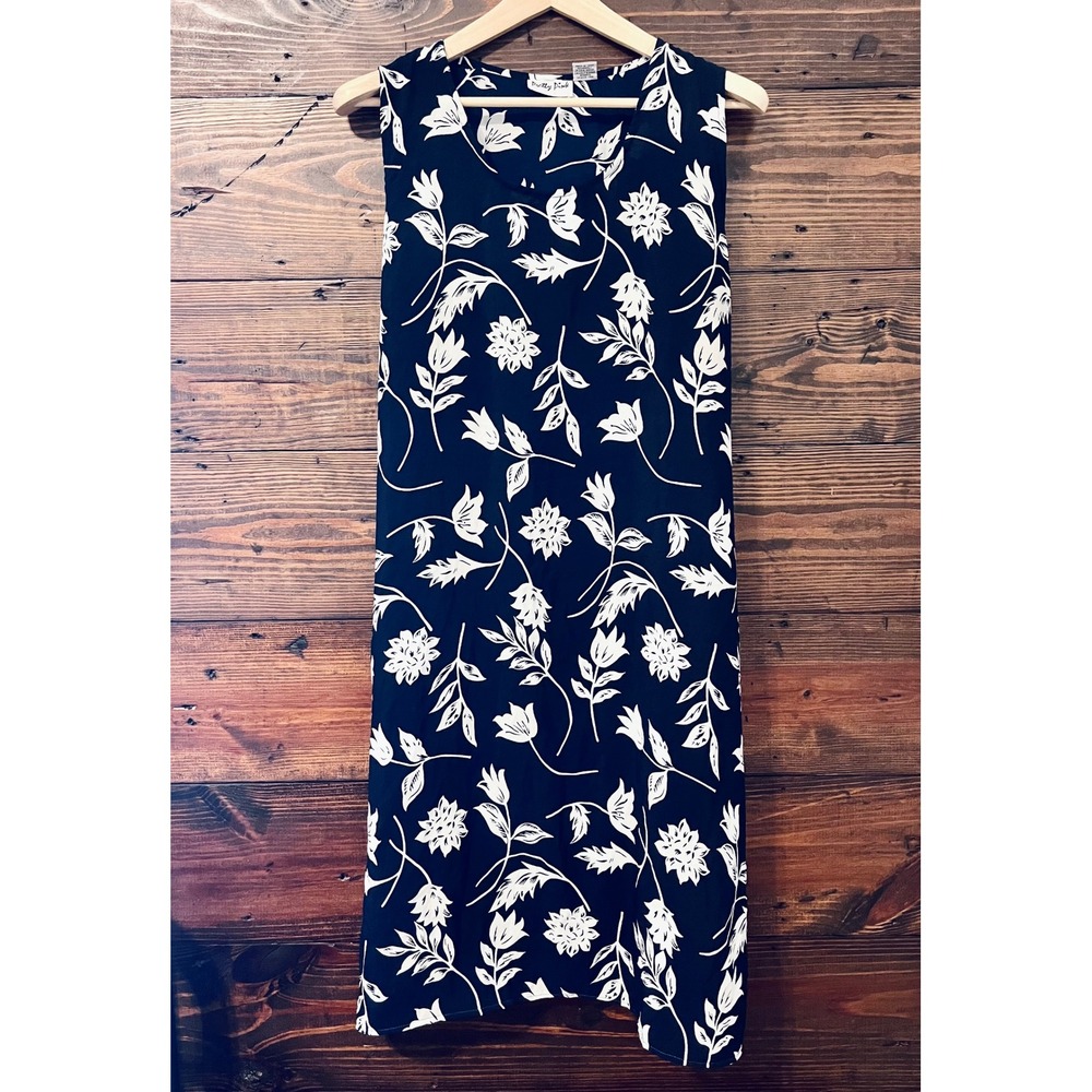 Pretty Pink Floral Midi Dress Women 1X Navy Blue Sleeveless Boho Casual Vacation